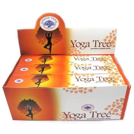 Green Tree Yoga Tree Incense sticks in a serene self-display box, perfect for meditation and relaxation rituals.