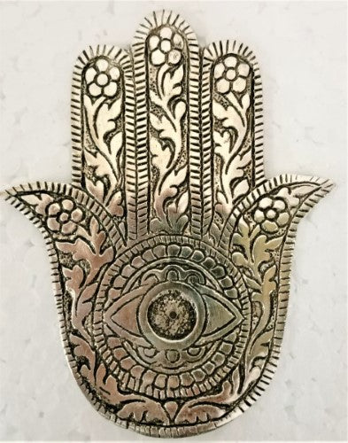 Intricate white metal HAMSA incense holder (12.3cm) adds artistic charm and tranquility to any space.