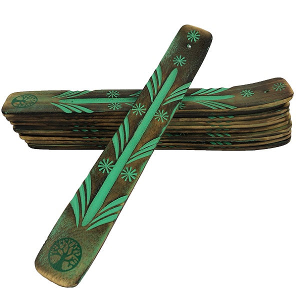 Elegant green Tree of Life incense holder, 12 inches, featuring intricate design for serene aromatherapy and ash-catching.