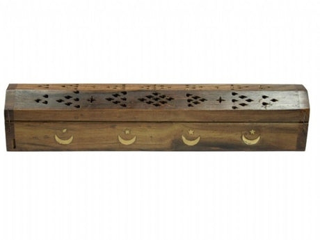 Elegant 12-inch Moon & Star incense burner in Sheesham wood, perfect for meditative spaces and enhancing decor.