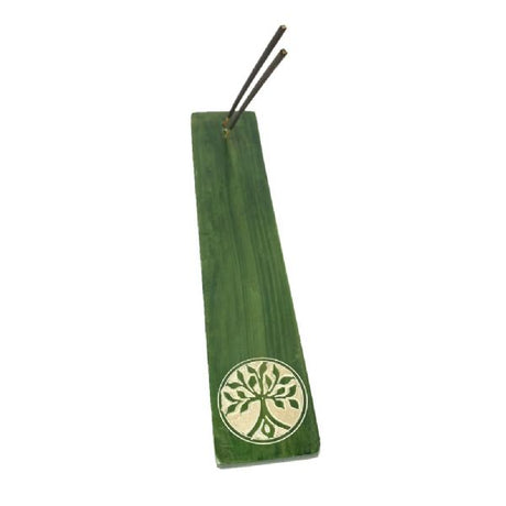 Elegant Tree of Life green soapstone incense holder, 10"x2", perfect for catching ash and enhancing meditation rituals.