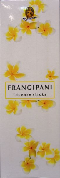 Kamini Frangipani incense pack, featuring six hexes with 20 scented sticks each for meditation and relaxation.