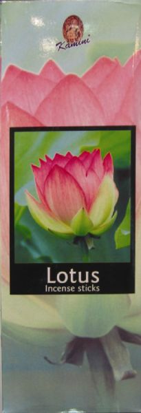 Kamini Lotus Incense box with 6 hexes of 20 soothing aromatic sticks, perfect for meditation and relaxation.