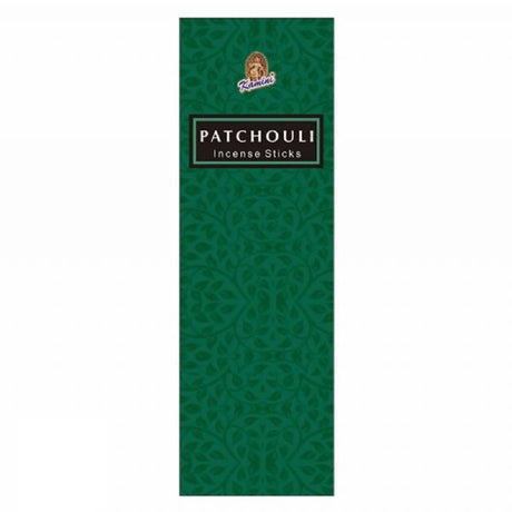 Kamini Patchouli Incense box containing six hexagonal packs of 20 sticks, offering a soothing, earthy aroma for relaxation and meditation.