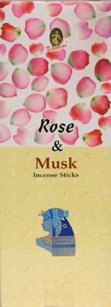 Kamini Rose Musk incense pack, featuring 8g of soothing floral aroma, perfect for meditation and creating a calming atmosphere.