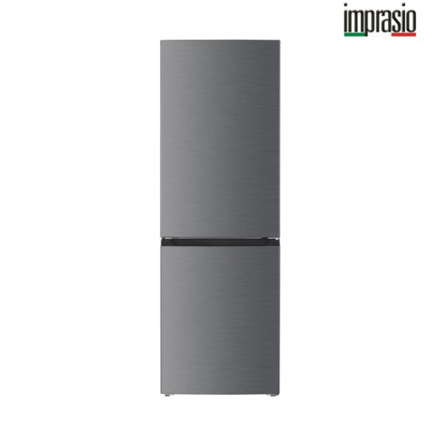 Midea Imprasio stainless steel fridge freezer IMFF253SS (253L) with multi-airflow, no-frost, and LED lighting for efficient storage.