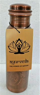 Ayurveda Copper Brown Art Bottle (750ml), handcrafted from pure copper, promotes health with antimicrobial water purification.