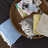 Cozy moss green basket weave throw blanket, 100% cotton, ideal for all seasons and stylish home decor accents.