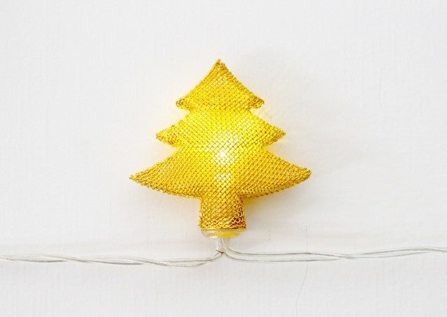 Gold tree-shaped fairy lights on a clear string, 1.8 meters long, adding festive charm to holiday decor.