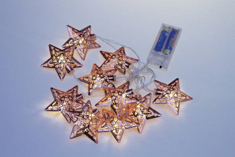 Rose gold star fairy lights on a clear string, 1.8m long with 10 charming stars, perfect for creating a magical ambiance.