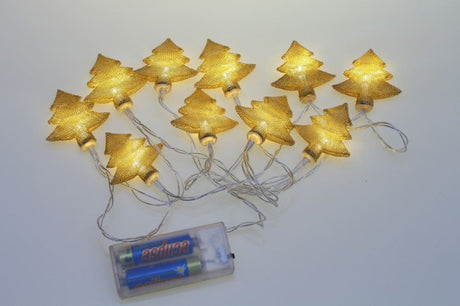 Gold tree-shaped fairy lights, 1.8m long, 10 warm lights perfect for festive decor and holiday ambiance.
