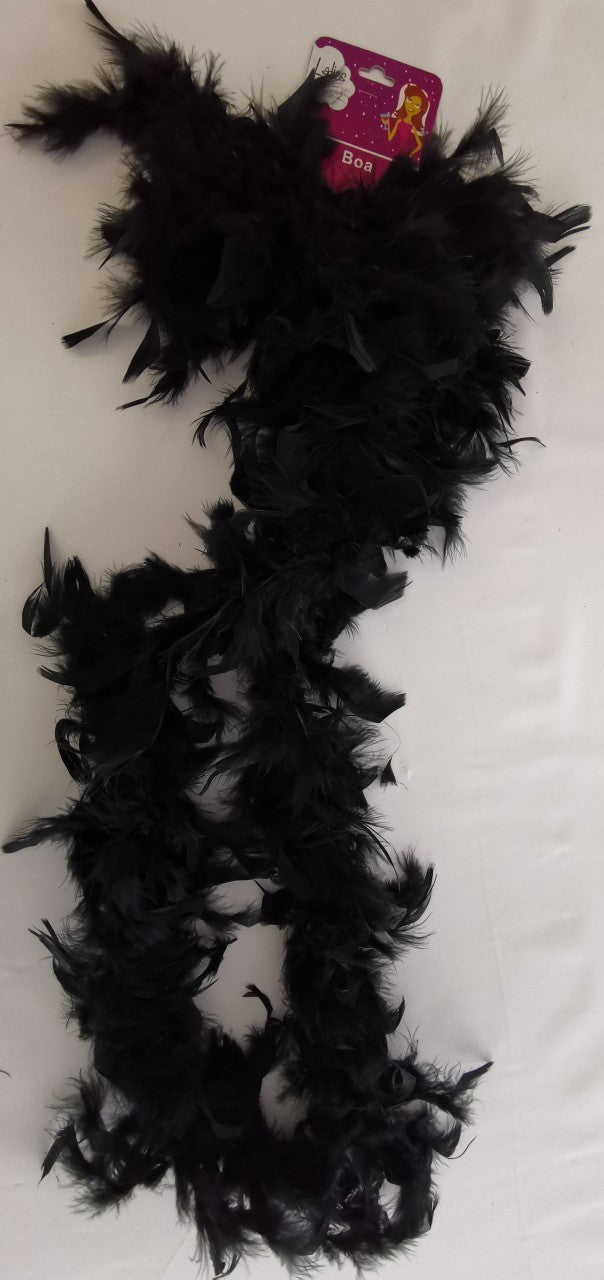 Luxurious 2-yard black feather boa, perfect for themed parties and adding glamour to any outfit.