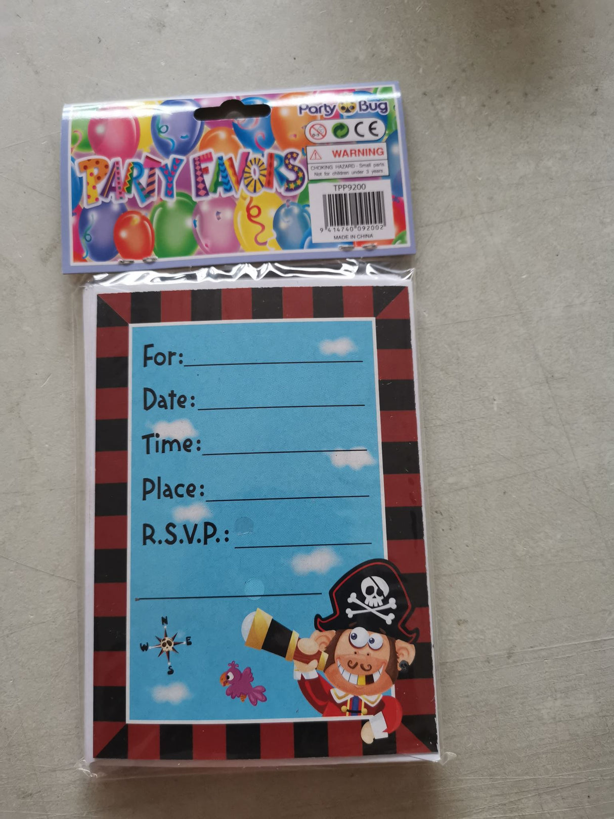 Colorful Pirate Party Invitations and Envelopes set, perfect for themed birthday parties and treasure hunts.
