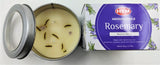 Hand-poured rosemary-smudge candle in a stylish 90 gm tin, creating a calming atmosphere for relaxation and meditation.