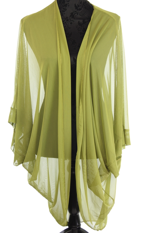 Lightweight lime sheer shrug cape drapes elegantly, perfect for layering and enhancing any outfit with vibrant color.