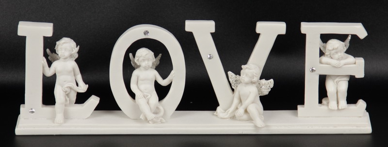 Set of 3 'LOVE with Cherubs' figurines, 24.5cm wide, adding elegance and charm to any home decor.