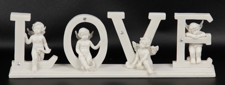 Set of 3 'LOVE with Cherubs' figurines, 24.5cm wide, adding elegance and charm to any home decor.