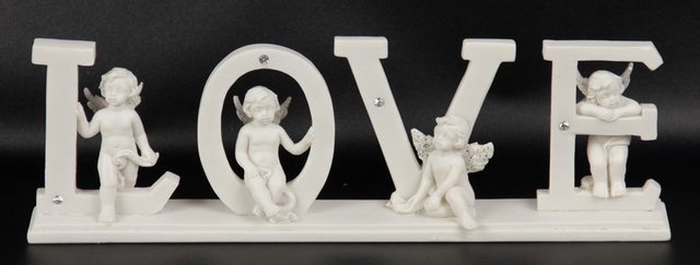 Set of 3 'LOVE with Cherubs' figurines, 24.5cm wide, adding elegance and charm to any home decor.