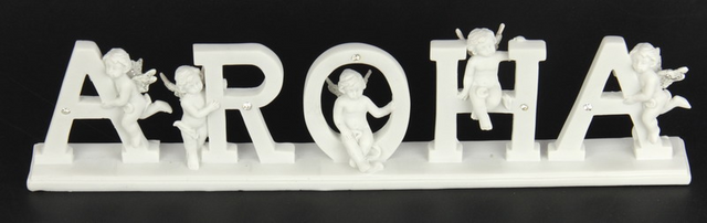Charming AROHA Word Set of 3, 7.8cm high, perfect for uplifting home or office decor with inspirational phrases.