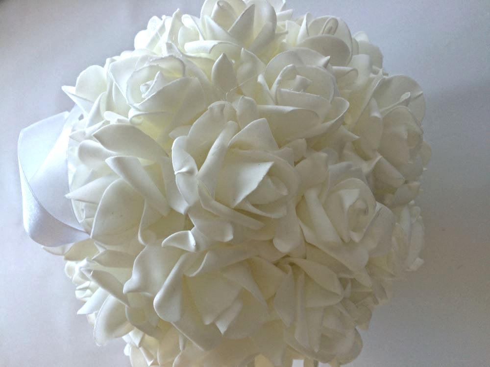 Elegant 8" Large White Silk Rose Balls with ribbon, perfect for weddings and events as charming décor accents.