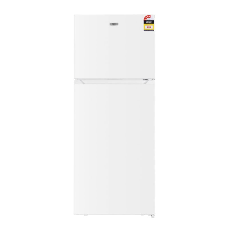 Midea Imprasio 415L top mount fridge freezer in white, featuring no frost, reversible door, and 4-star energy efficiency.