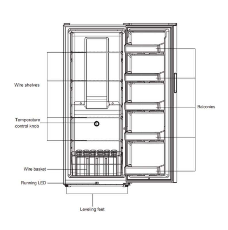 Midea Upright Freezer IMUF366 in white, 366L capacity, energy-efficient, three temperature settings, and reversible door.