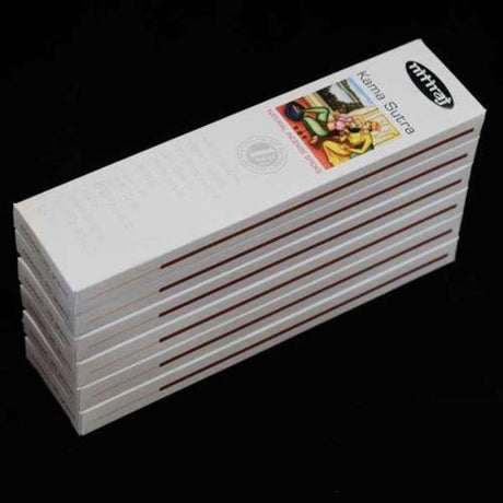 Nitiraj Kama Sutra Incense pack showcasing aromatic sticks with jasmine and night queen scents for a romantic ambiance.