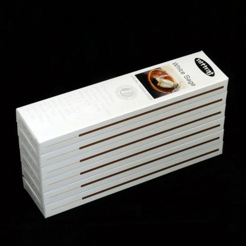 Nitiraj White Sage Incense pack featuring 25gm of hand-rolled sticks for cleansing and serene ambiance.