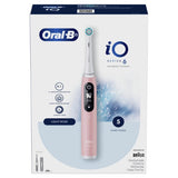 Light Rose Oral-B iO Series 6 rechargeable toothbrush with smart pressure sensor and personalized cleaning modes.