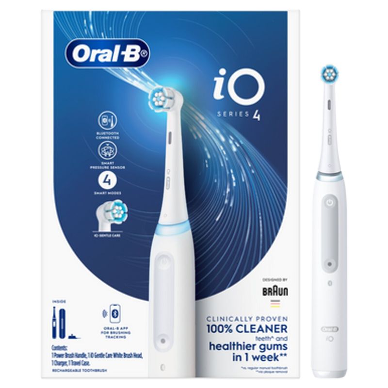 Electric toothbrush in Alabaster White with AI coaching, Smart Modes, pressure sensor, and Bluetooth for optimal oral care.