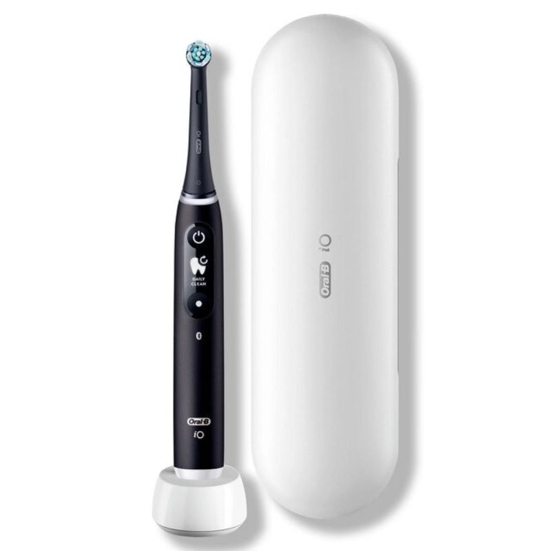 Sleek black rechargeable toothbrush with advanced iO technology and AI features for optimal oral care.