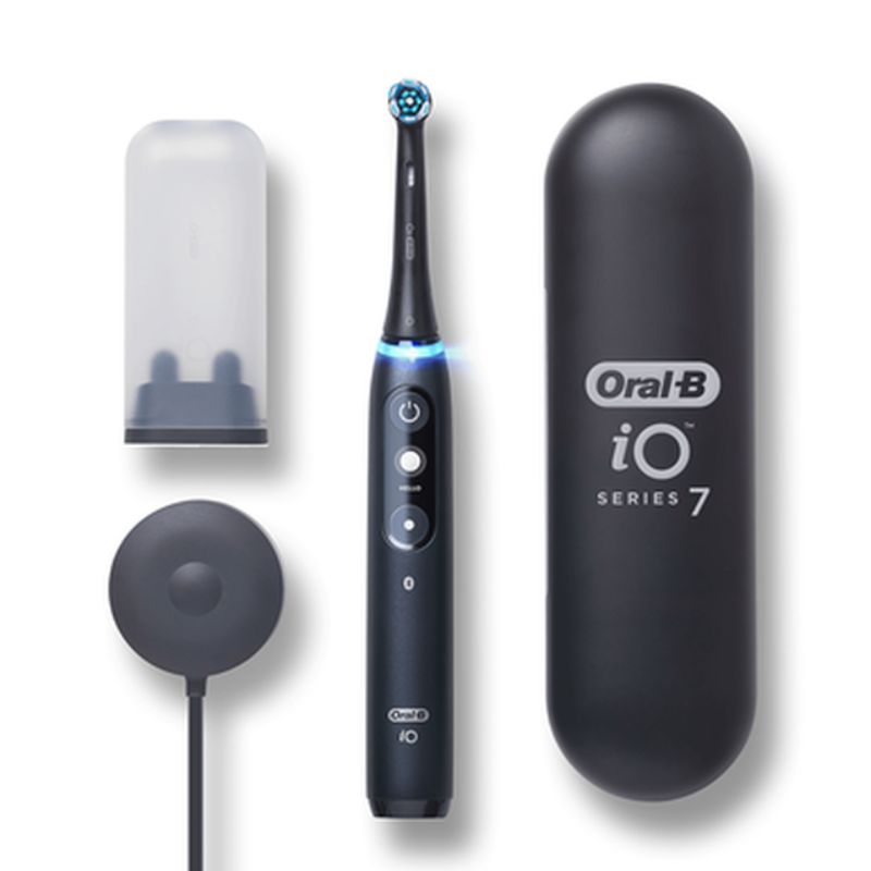 Braun Oral-B iO Series 7 Electric Toothbrush in Black Onyx, featuring AI guidance, pressure sensor, and professional-grade cleaning.