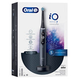 Braun Oral-B iO Series 7 Electric Toothbrush in Black Onyx with AI guidance, pressure sensor, and 2-minute timer for optimal cleaning.