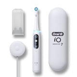 Braun Oral-B iO Series 7 Electric Toothbrush in Black Alabaster White with AI guidance and smart pressure sensor for optimal cleaning.