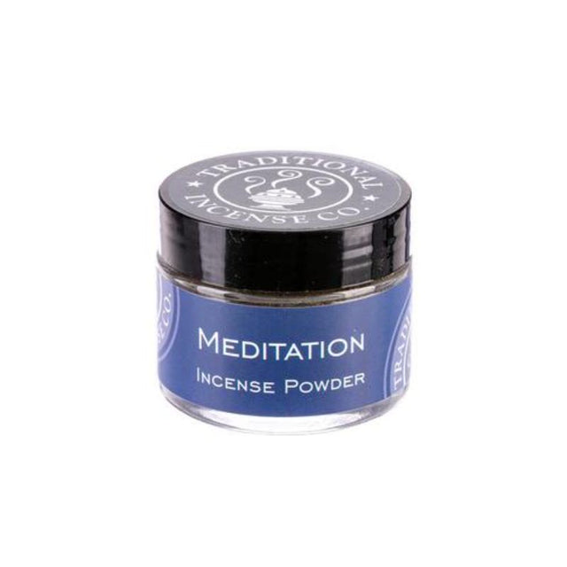 Meditation Incense Powder in a 20g jar, crafted for relaxation and enhancing meditation with aromatic herbs and resins.