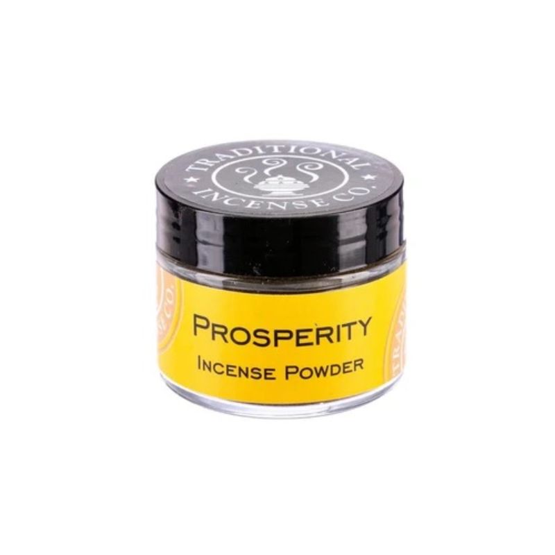 Self-igniting Prosperity Incense Powder in a 20g jar, featuring sandalwood and herbs for abundance and positive energy.