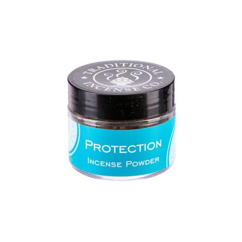 Protection Incense Powder in a 20gm jar, designed for rituals and meditation, burning freely without charcoal for a serene aura.