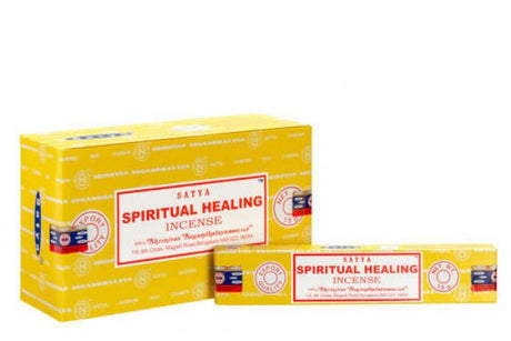 A 12-pack of Satya Spiritual Healing incense sticks, made from natural ingredients for wellness and serene meditation experiences.