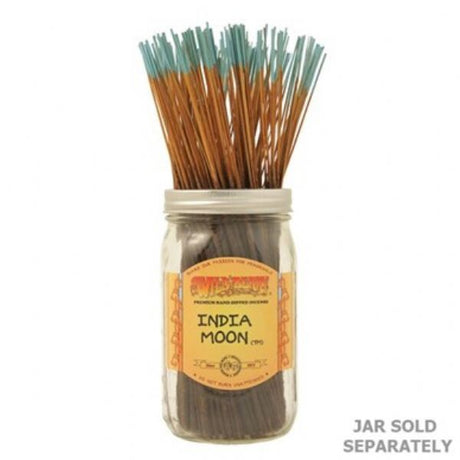A bundle of 100 Wild Berry India Moon 11 inch incense sticks for meditation, relaxation, and creating a serene atmosphere.