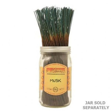 A bundle of 100 Wild Berry Musk incense sticks, each 11 inches, ideal for relaxation and aromatherapy with enchanting berry and musk scents.