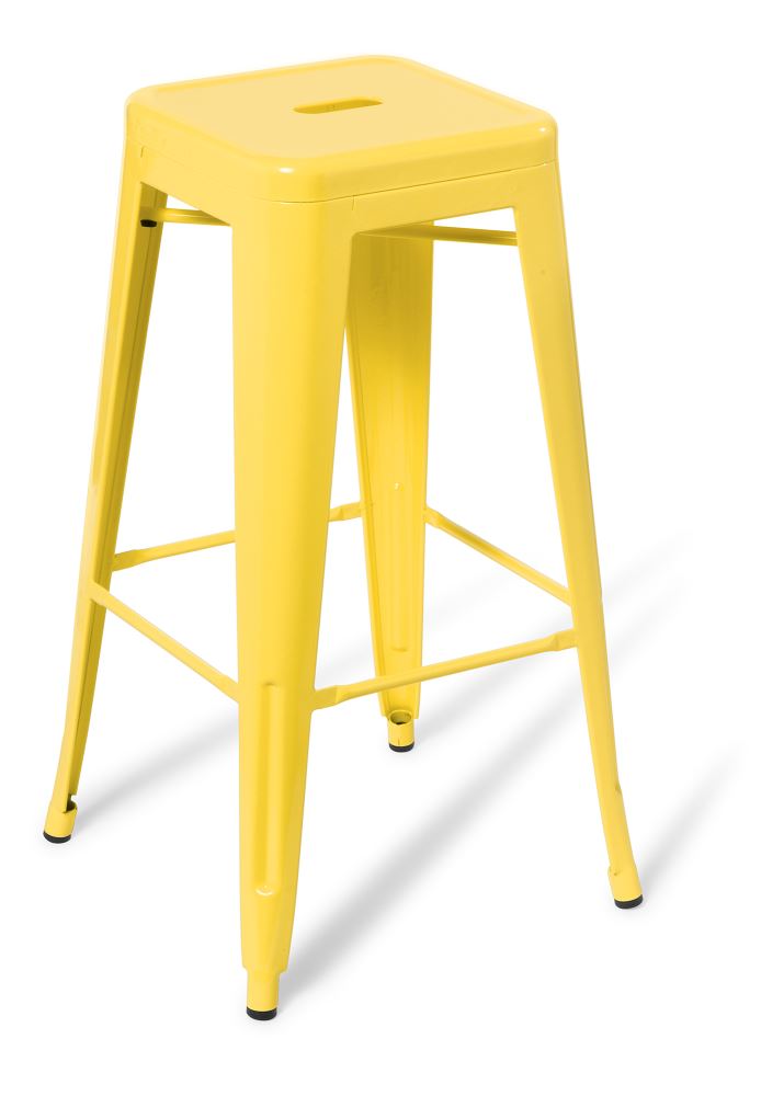 Bright yellow Industry Bar Stool with a sturdy steel frame, stackable design, and sleek finish, perfect for modern spaces.