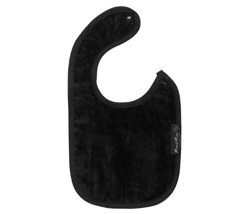Infant Wonder Bib in Black, made of 100% cotton with water-resistant backing, ideal for keeping newborns clean and dry.