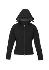 Ladies Summit Jacket in Black/Graphite, 2XL, features a water-repellent, windproof design with detachable hood and adjustable cuffs.