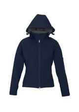 Ladies Summit Jacket in Navy/Graphite, size XL, featuring 4-way stretch, fleece lining, water-repellent, and adjustable hood.