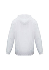 Unisex white base jacket with full zip, adjustable hood, elastic cuffs, and side pockets; perfect for all seasons.