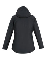 Ladies Eclipse Jacket in black, featuring a waterproof exterior, zip-off hood, and quilted lining for warmth and style.