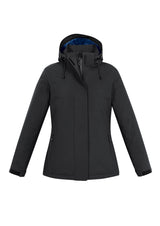 Stylish black Ladies Eclipse Jacket in XL with waterproof shell, zip-off hood, and warm quilted lining for versatile weather protection.