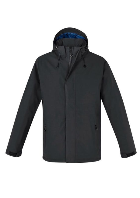 Men's black Eclipse jacket by Biz Collection, featuring a waterproof shell, detachable hood, and quilted lining for warmth.