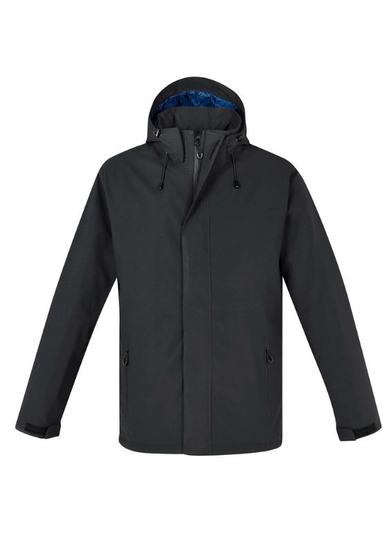 Men's Eclipse Jacket in sleek black, size large, featuring waterproof shell, adjustable hood, and quilted lining for warmth.