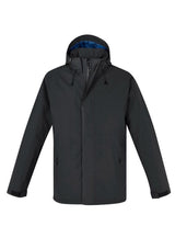 Men's black Eclipse Jacket (Medium) with weatherproof shell, detachable hood, quilted lining, and adjustable features.